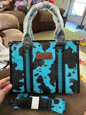 Wrangler Turquoise & Black Cowprint Satchel